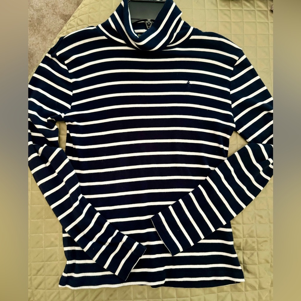 Polo by Ralph Lauren— Girls sz Large 12-14. Navy/ White striped Turtleneck